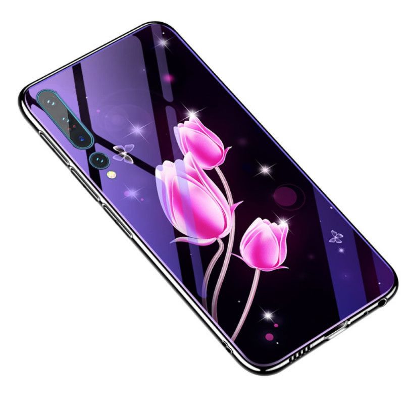 Skal Xiaomi Mi 10 / 10 Pro Magenta Mobilskal Härdat Glas Och Blommig Silikon