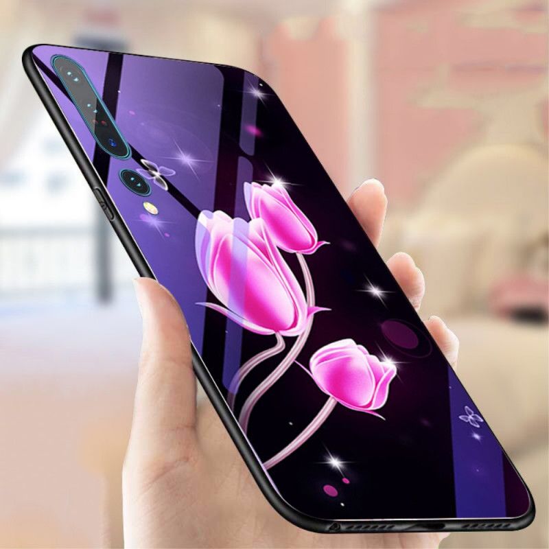 Skal Xiaomi Mi 10 / 10 Pro Magenta Mobilskal Härdat Glas Och Blommig Silikon