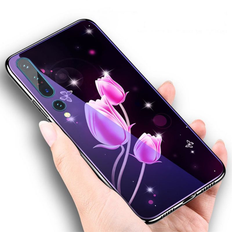 Skal Xiaomi Mi 10 / 10 Pro Magenta Mobilskal Härdat Glas Och Blommig Silikon