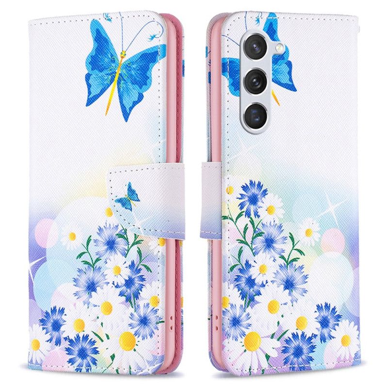 Fodral Samsung Galaxy S24 5g Blå Fjärilar Och Blommor