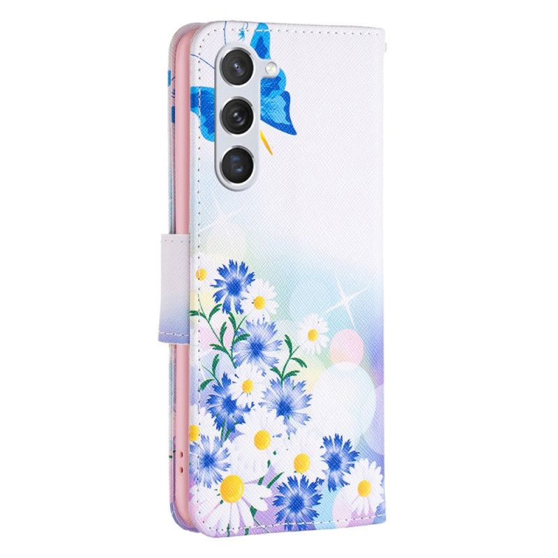 Fodral Samsung Galaxy S24 5g Blå Fjärilar Och Blommor