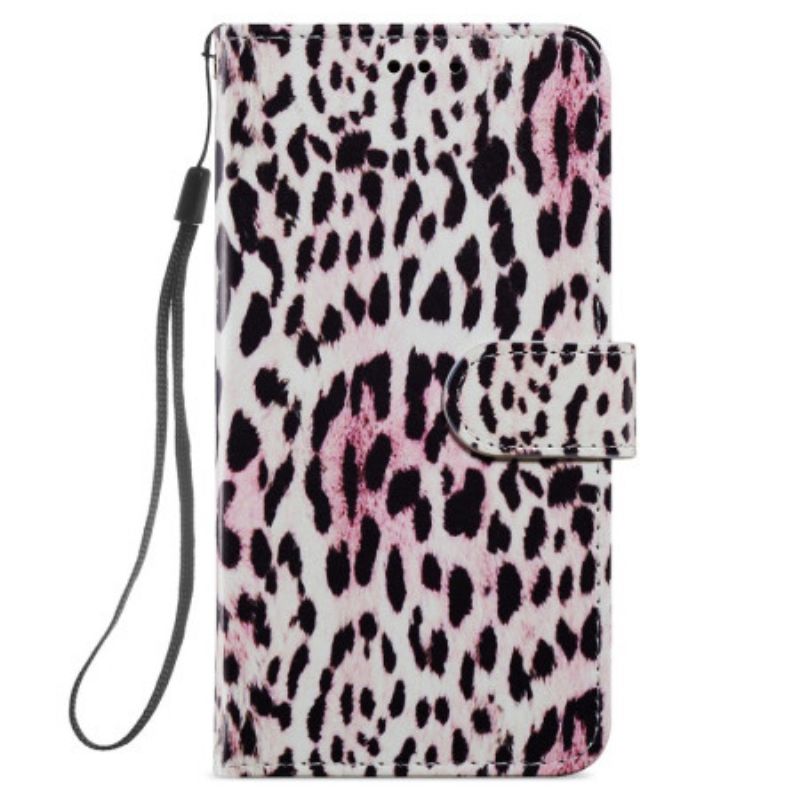 Läderfodral Samsung Galaxy S24 5g Telefonfodral Leopardmönster Med Rem