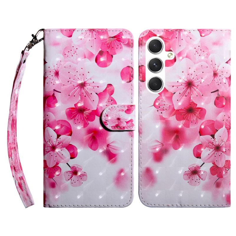 Läderfodral Samsung Galaxy S24 5g Telefonfodral Röda Blommor Med Rem