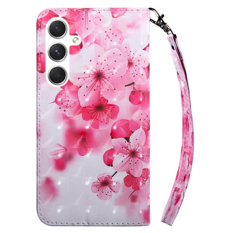 Läderfodral Samsung Galaxy S24 5g Telefonfodral Röda Blommor Med Rem