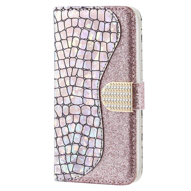 Folio-fodral Samsung Galaxy S23 5G Krokodil Diamanter