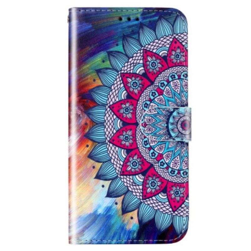 Läderfodral Samsung Galaxy S23 5G Med Kedjar Färgglad Strappy Mandala