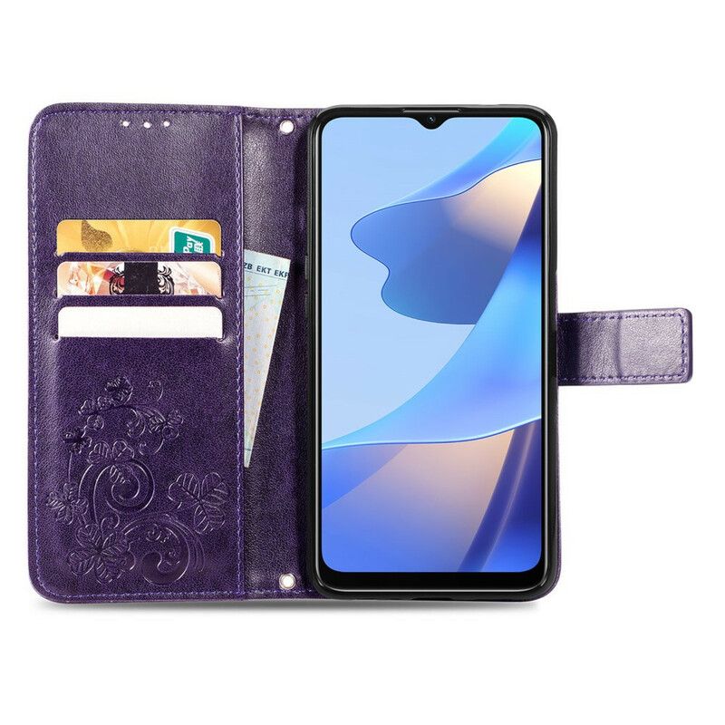 Läderfodral Oppo A16 / A16s Telefonfodral Fyrklöver