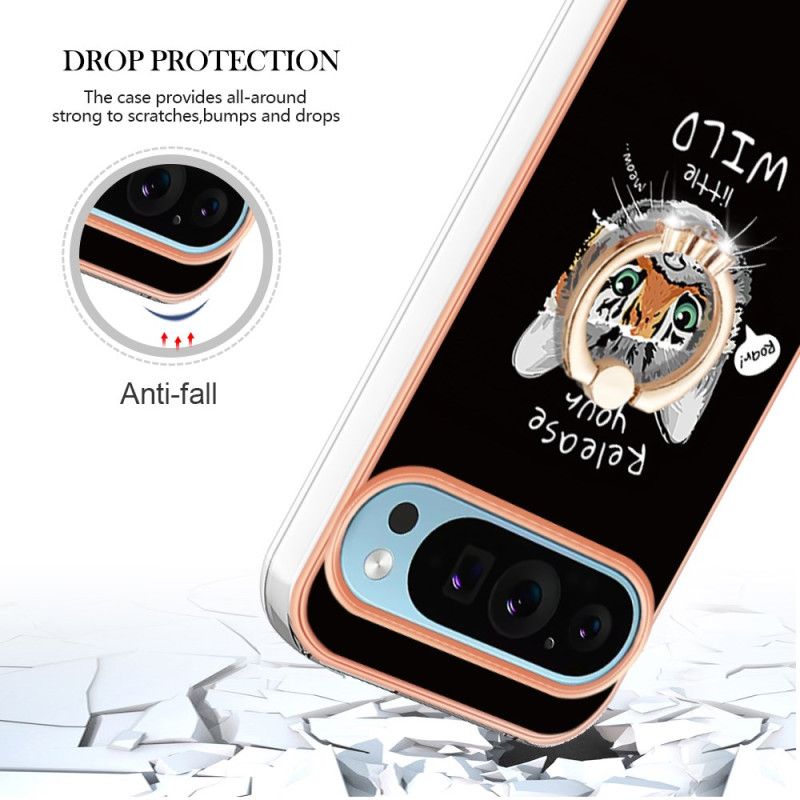 Skal Google Pixel 9 Pro Telefonfodral Cat / Tiger Support Ring