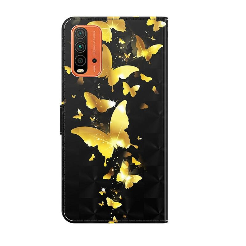 Läderfodral Xiaomi Redmi 9t Telefonfodral Gula Fjärilar