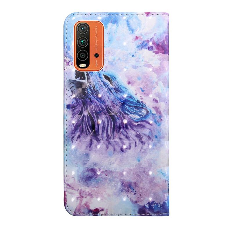 Läderfodral Xiaomi Redmi 9t Telefonfodral Wolf Watercolor