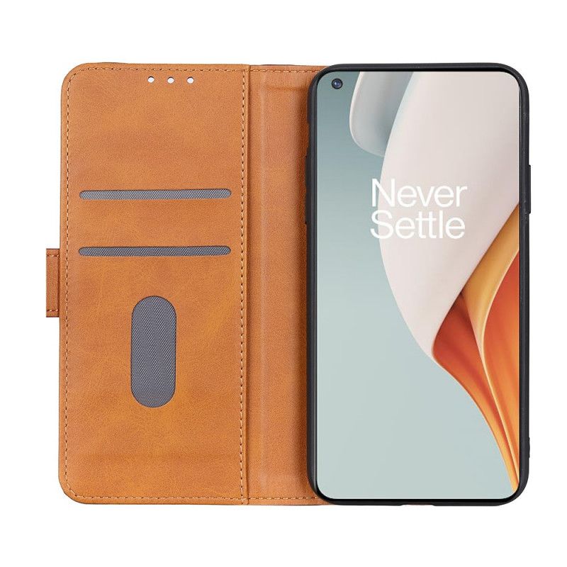 Fodral OnePlus Nord N100 Svart Sydd Lychee-Lädereffekt