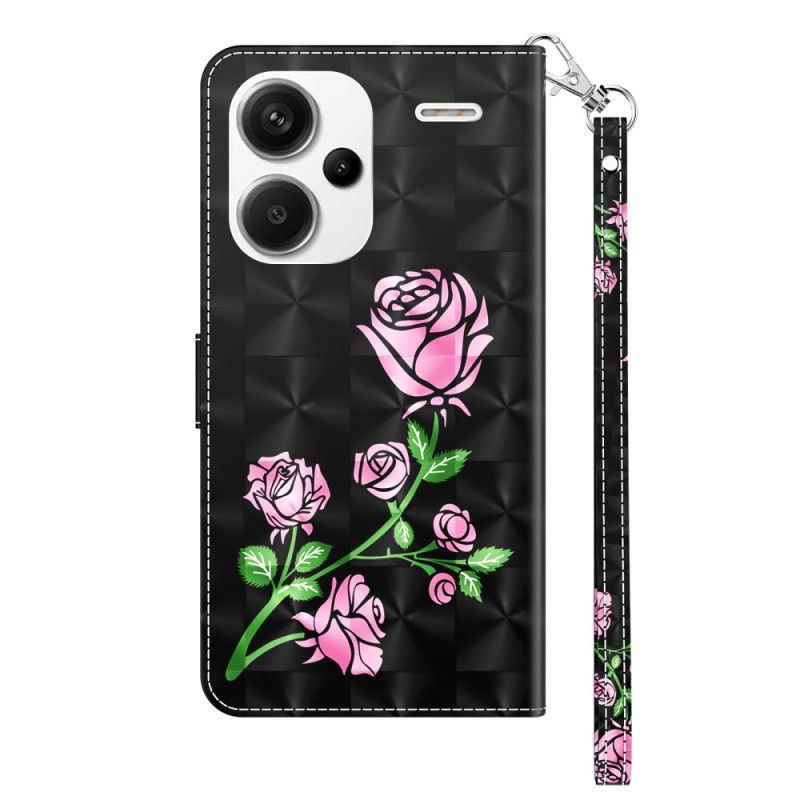 Fodral Xiaomi Redmi Note 13 Pro Plus 5g Rosa Blommor Med Rem