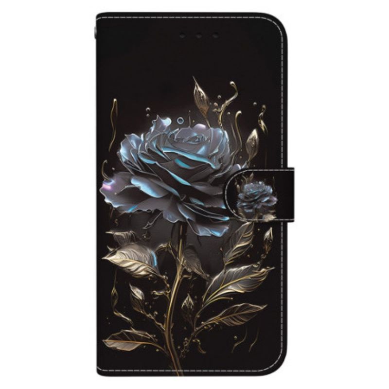 Läderfodral Xiaomi Redmi Note 13 Pro Plus 5g Telefonfodral Black Rose Med Rem