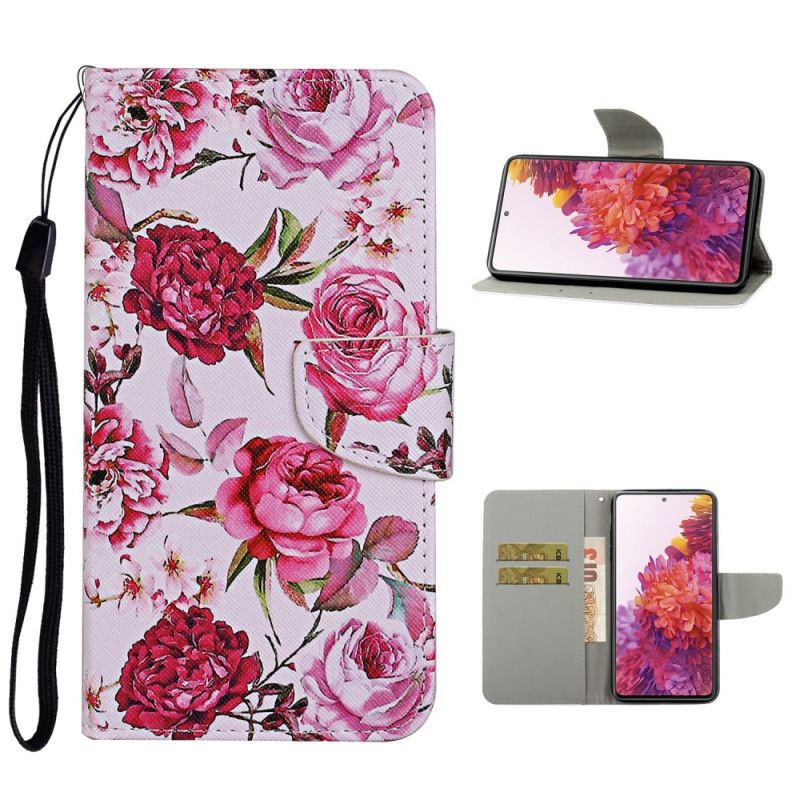 Fodral för Samsung Galaxy S20 FE Magenta Mästerliga Blommor Med Rem