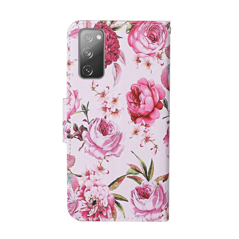 Fodral för Samsung Galaxy S20 FE Magenta Mästerliga Blommor Med Rem