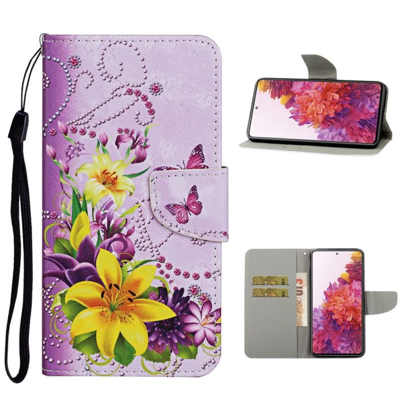 Fodral för Samsung Galaxy S20 FE Magenta Mästerliga Blommor Med Rem