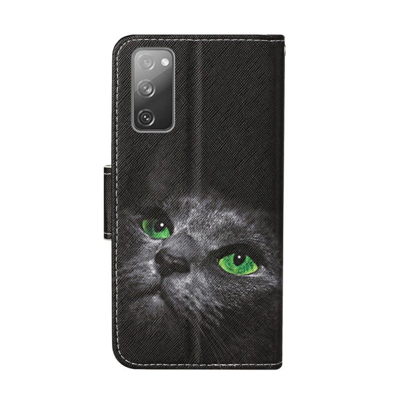 Fodral Samsung Galaxy S20 FE Katt Med Gröna Ögon Med Rem