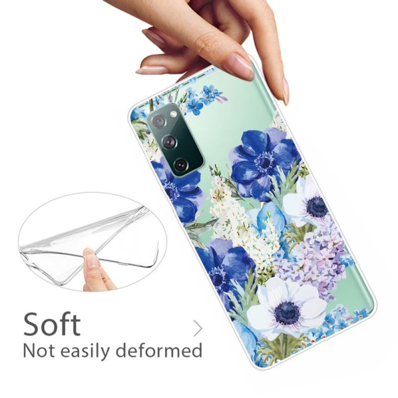 Skal Samsung Galaxy S20 FE Genomskinliga Akvarellblå Blommor