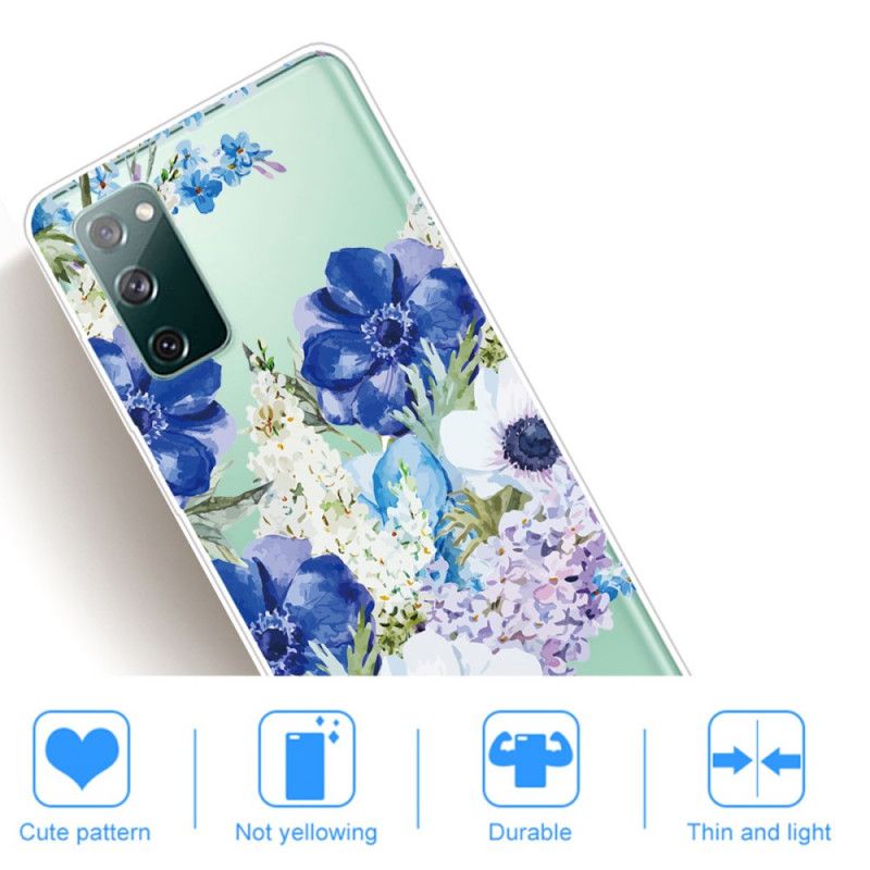 Skal Samsung Galaxy S20 FE Genomskinliga Akvarellblå Blommor