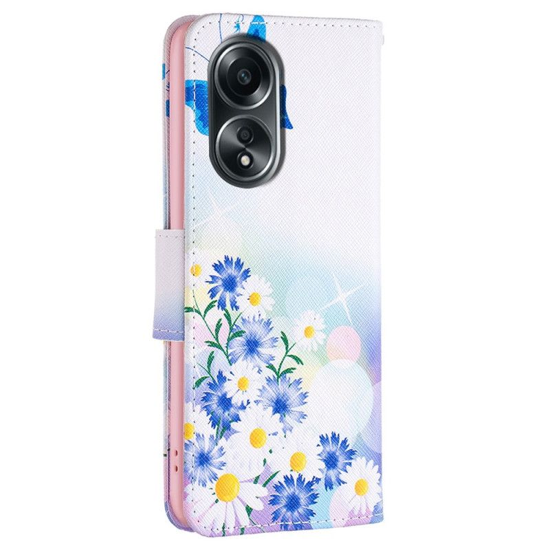 Fodral För Oppo A98 5g Fjäril Och Blommor Akvarell