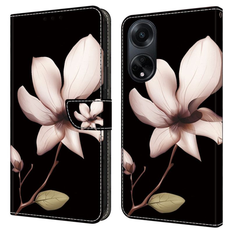 Fodral För Oppo A98 5g Rosa Blomma På Svart Bakgrund