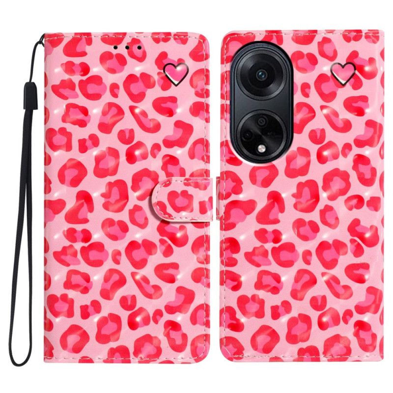 Fodral Oppo A98 5g 3d Rosa Leopard Med Rem