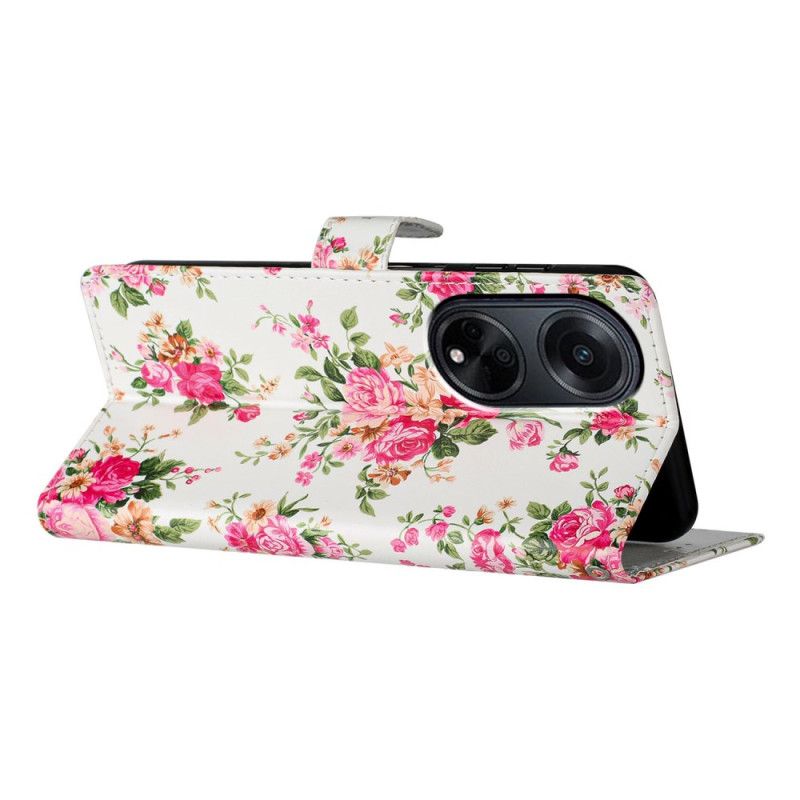 Fodral Oppo A98 5g Röda Blommor Med Rem