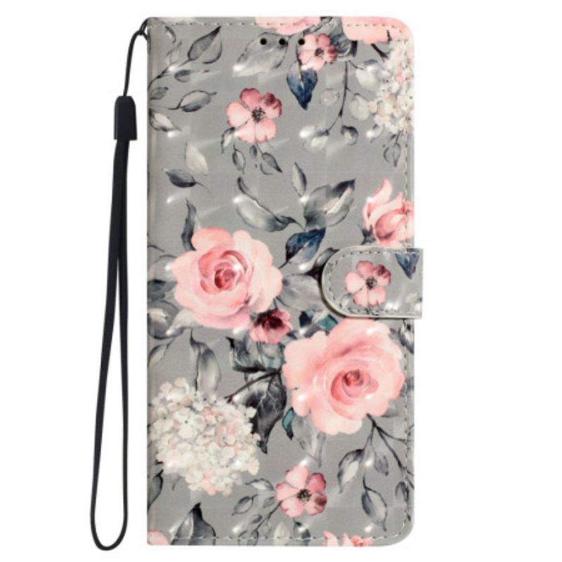 Fodral Oppo A98 5g Rosa Blommor Med Rem