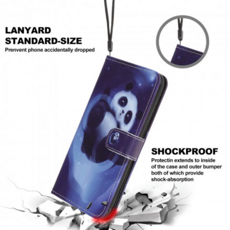 Läderskal Fodral Motorola Edge 20 Lite Panda Space Strappy