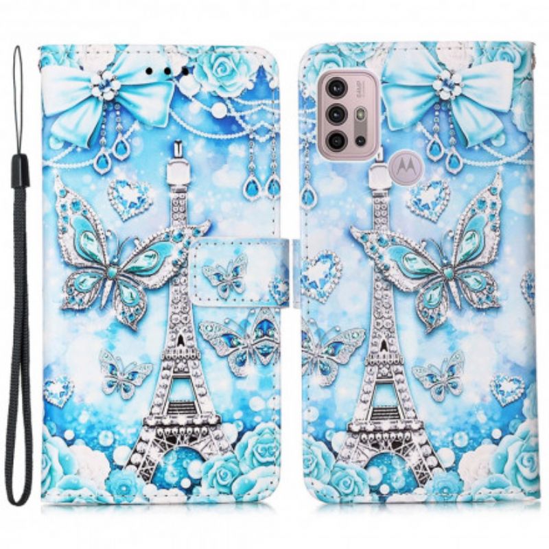 Fodral Moto G30 / G10 Eiffeltornet Butterflies Strap