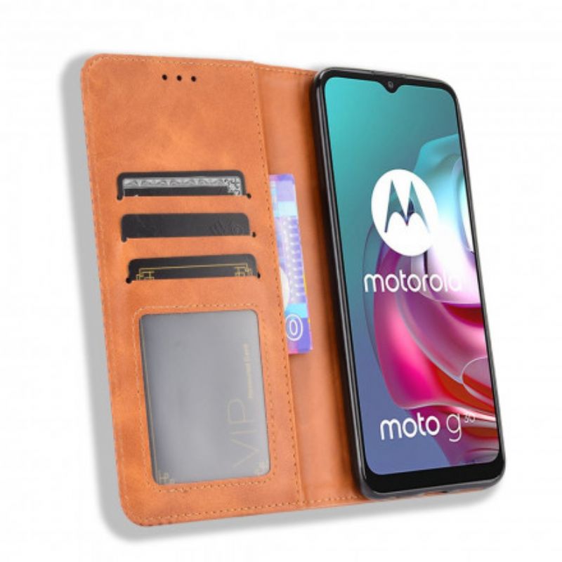 Folio-fodral Moto G30 / G10 Stiliserad Vintage Lädereffekt