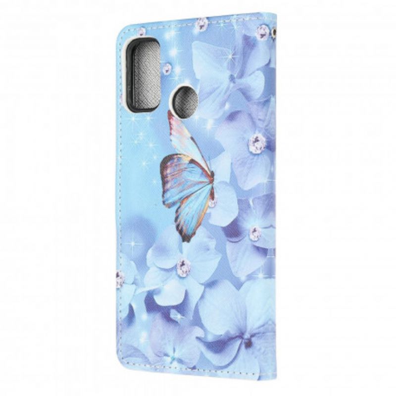 Läderfodral Moto G30 / G10 Telefonfodral Diamond Strappy Butterflies