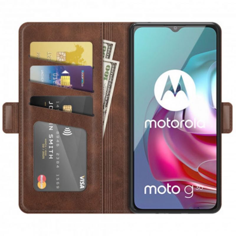 Läderfodral Moto G30 / G10 Telefonfodral Dubbel Klaff