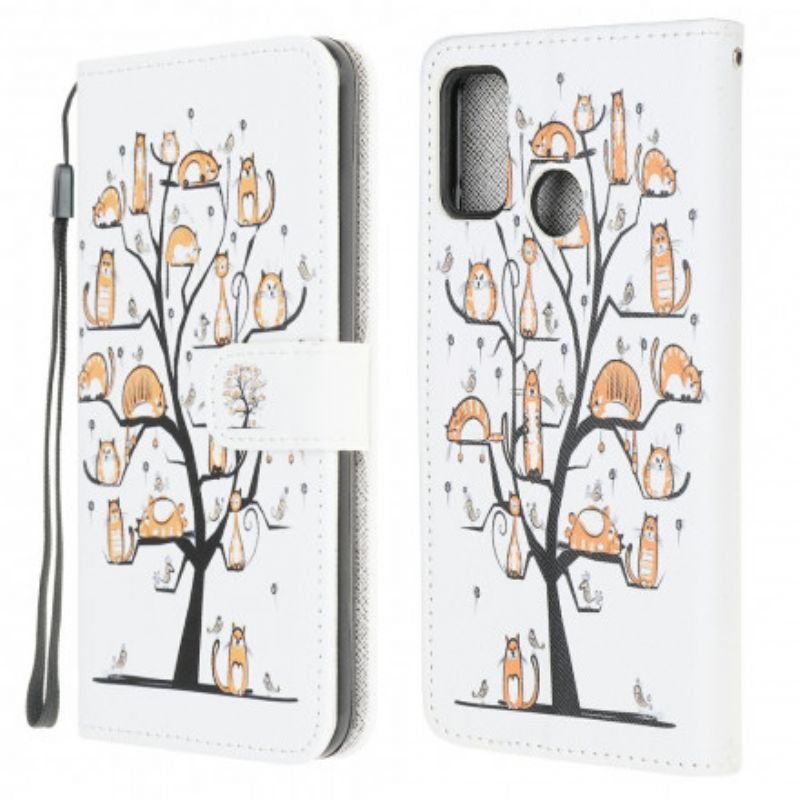 Läderfodral Moto G30 / G10 Telefonfodral Funky Cats Strappy