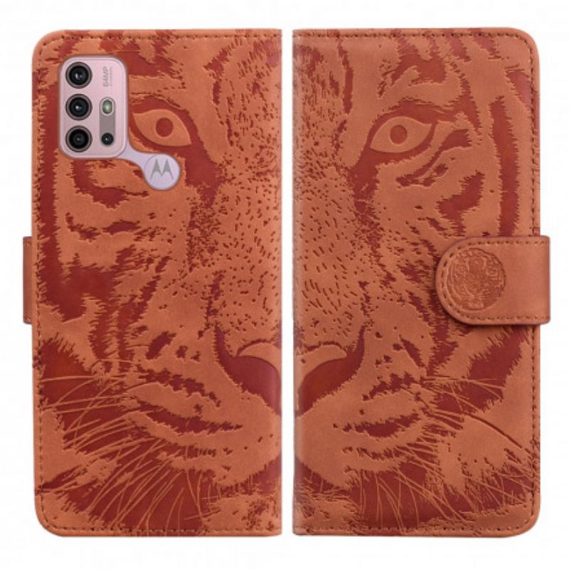 Läderfodral Moto G30 / G10 Telefonfodral Tiger Face Print