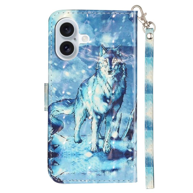 Fodral iPhone 16 Lanyard Snow Wolf