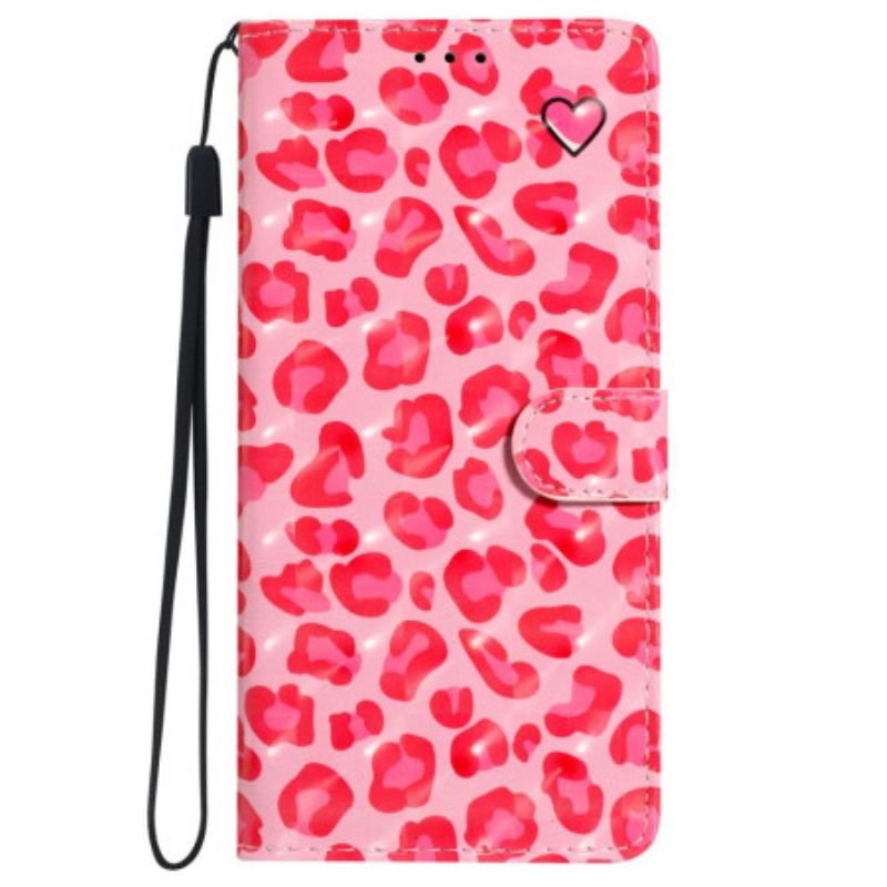 Fodral iPhone 16 Rosa Leopardtryck Med Rem