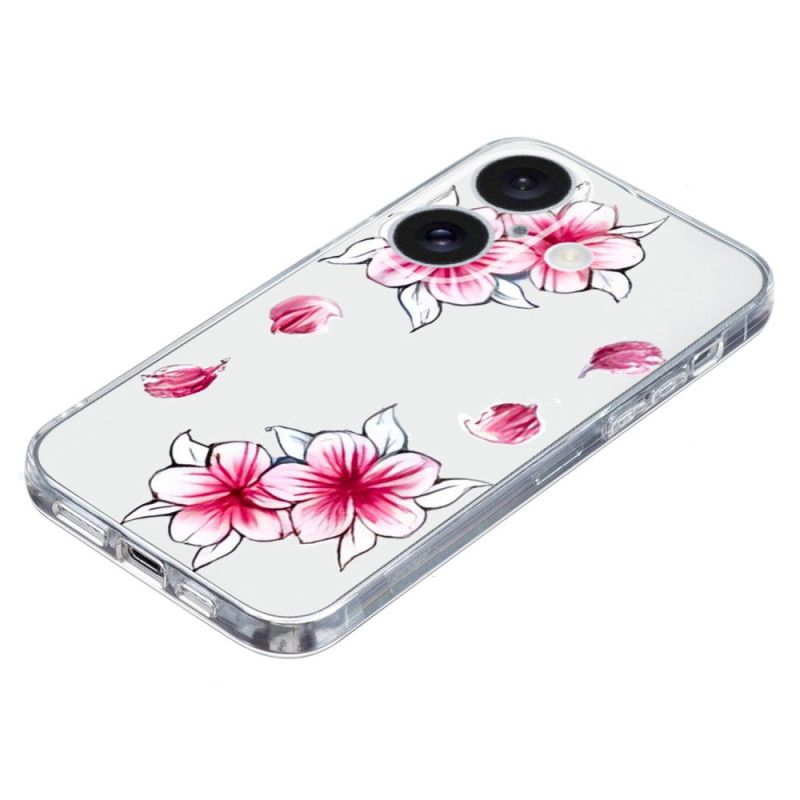 Skal iPhone 16 Telefonfodral Transparent Edge Cherry Blossom