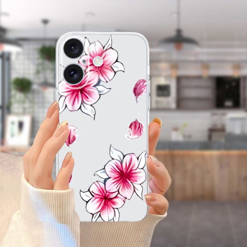 Skal iPhone 16 Telefonfodral Transparent Edge Cherry Blossom