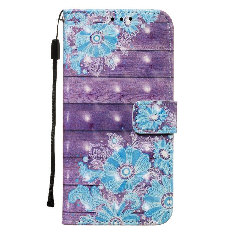Fodral för Samsung Galaxy Note 10 Plus Blå Blommor Med Rem