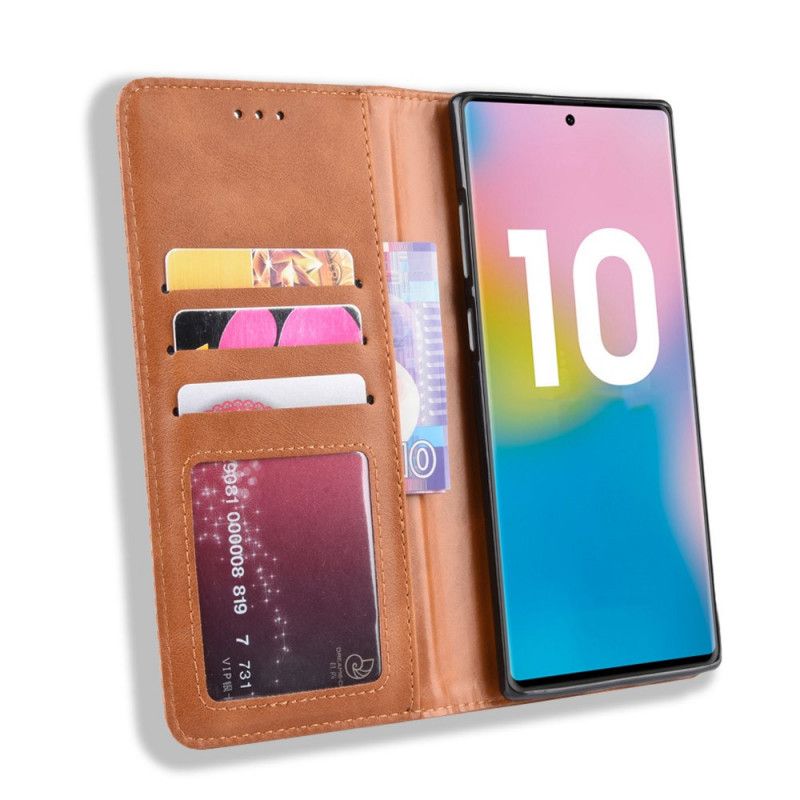 Folio-fodral för Samsung Galaxy Note 10 Plus Svart Stiliserad Vintage Lädereffekt