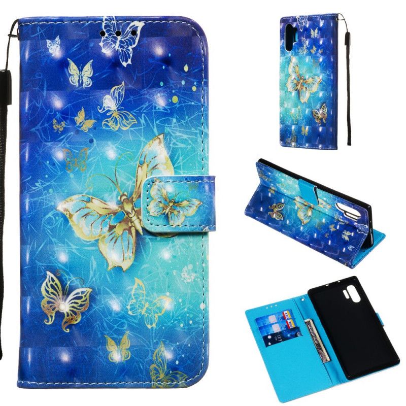 Läderfodral Samsung Galaxy Note 10 Plus Mobilskal Gyllene Remfjärilar