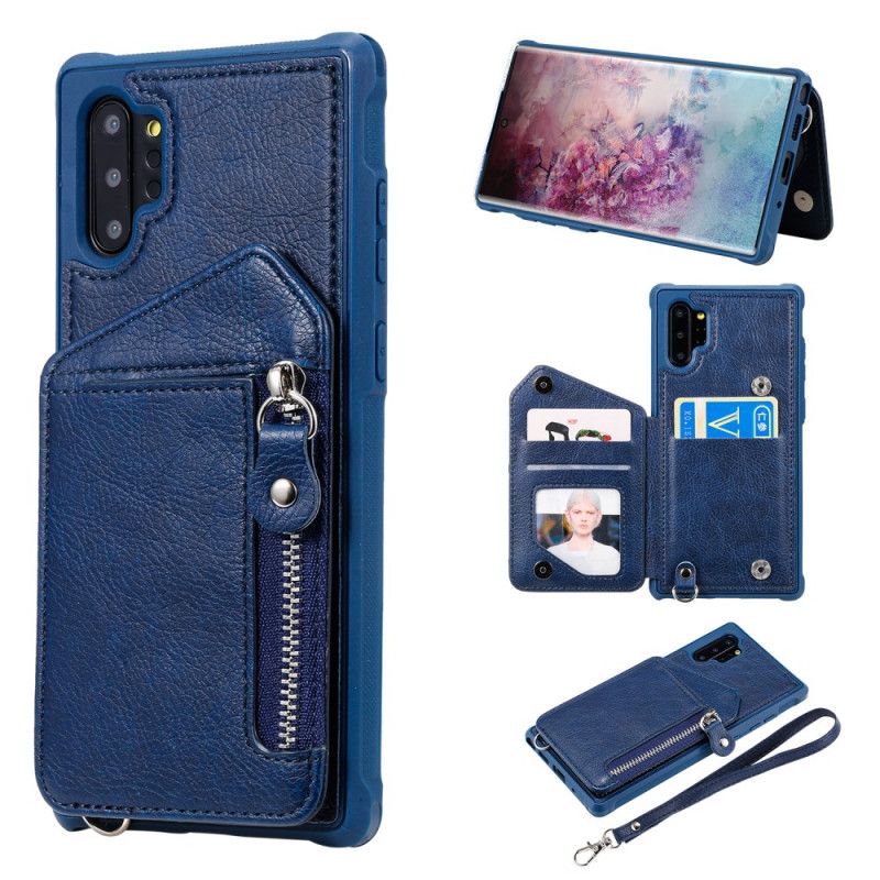 Skal för Samsung Galaxy Note 10 Plus Mörkblå Plånbok Med Dragkedja
