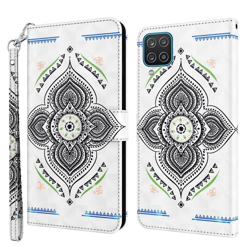 Läderfodral Samsung Galaxy A12 Mobilskal Ljusfläckar Mandala Med Rem