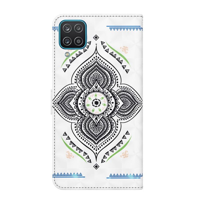 Läderfodral Samsung Galaxy A12 Mobilskal Ljusfläckar Mandala Med Rem