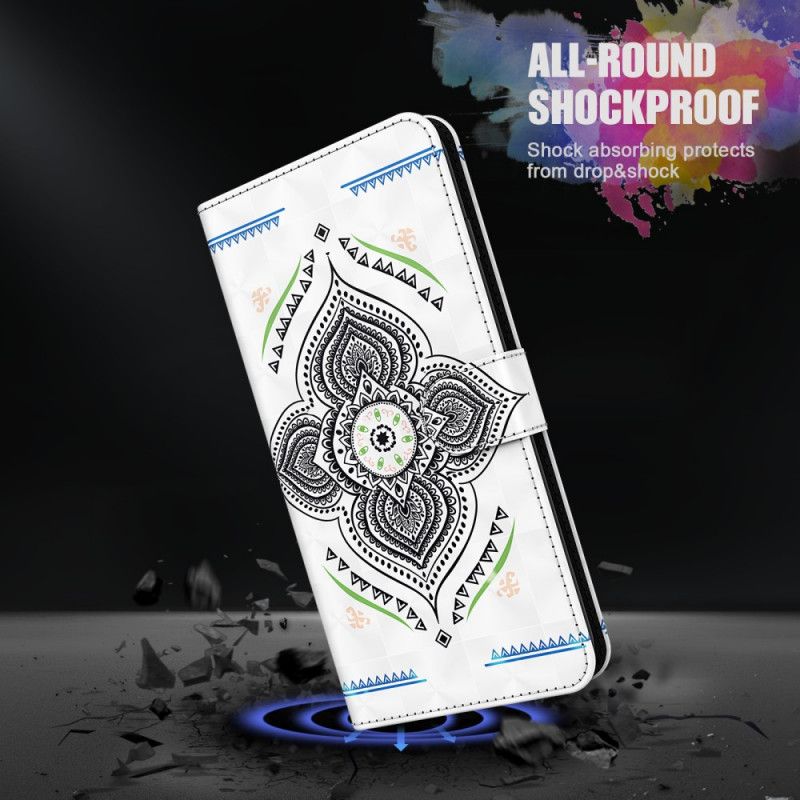 Läderfodral Samsung Galaxy A12 Mobilskal Ljusfläckar Mandala Med Rem