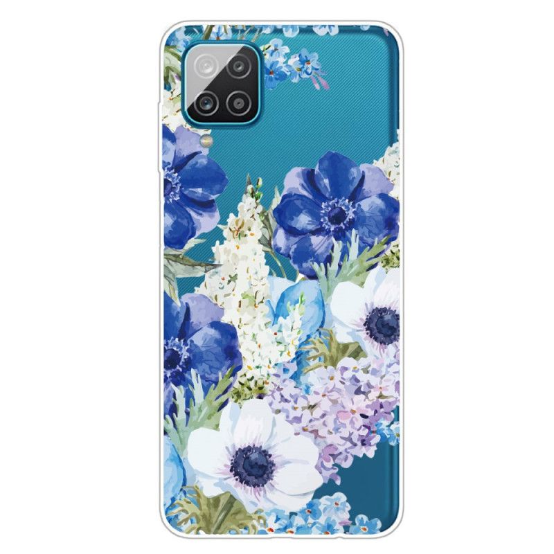 Skal för Samsung Galaxy A12 Genomskinliga Akvarellblå Blommor