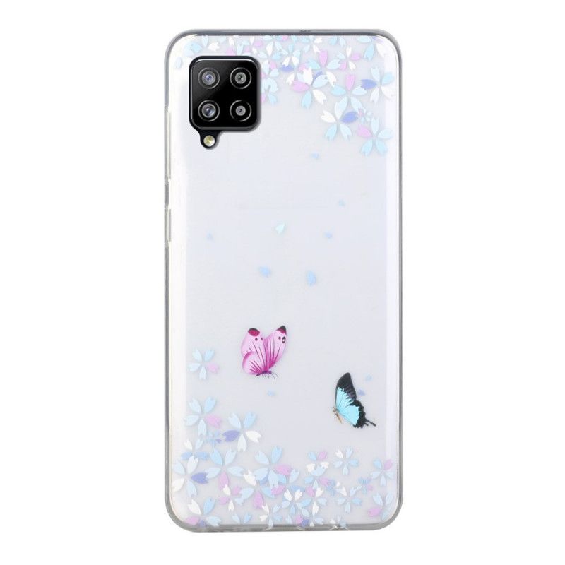 Skal för Samsung Galaxy A12 Genomskinliga Fjärilar Och Blommor