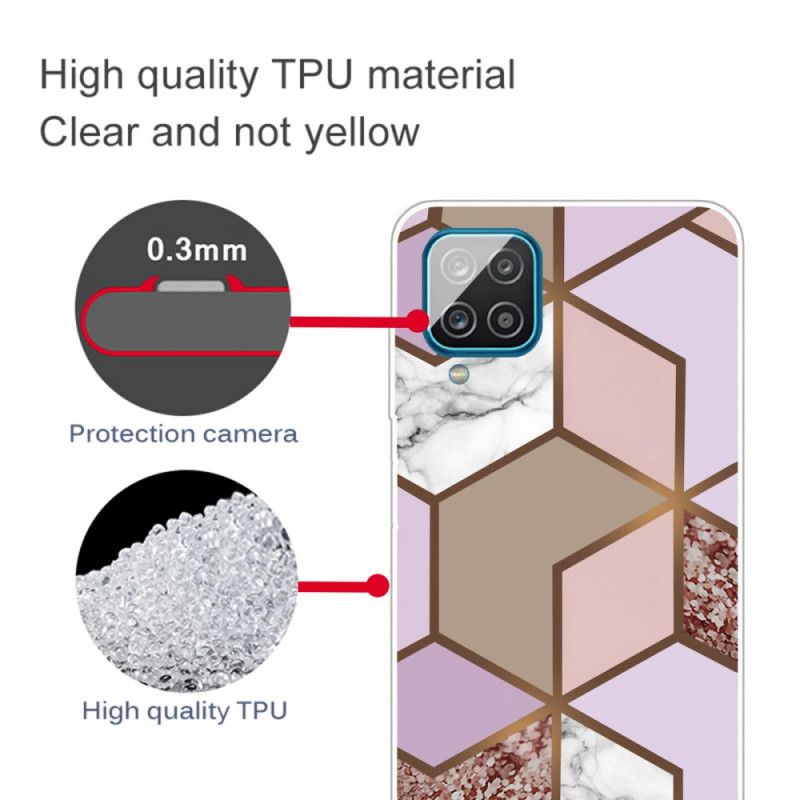 Skal för Samsung Galaxy A12 Svart Geometrisk Marmor