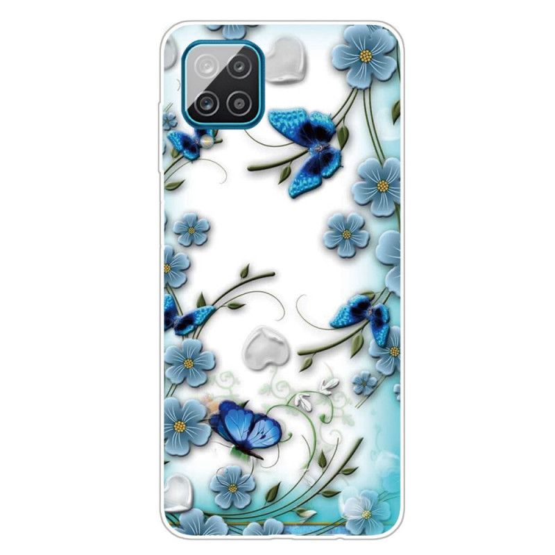 Skal Samsung Galaxy A12 Genomskinliga Retro Fjärilar Och Blommor